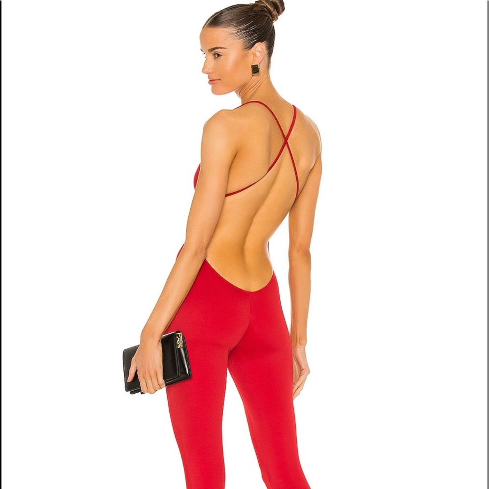 Norma Kamali Red Backless Jumpsuit